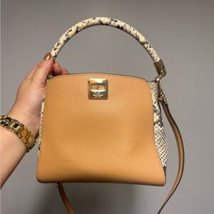 Snake purse with camel brown and gold hardware